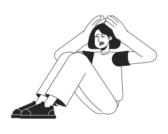Chica sorprendida sentada sola  Ilustración