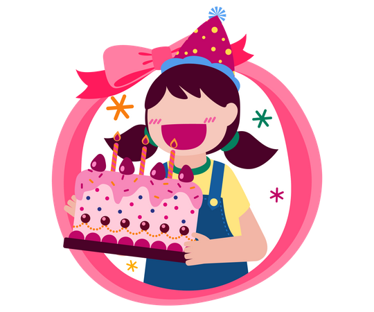 Chica sosteniendo pastel de cumpleaños  Ilustración