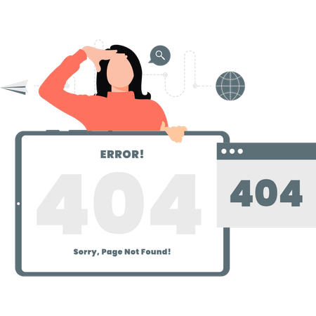 Chica sosteniendo un tablero de error 404  Ilustración