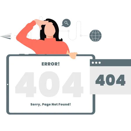 Chica sosteniendo un tablero de error 404  Ilustración