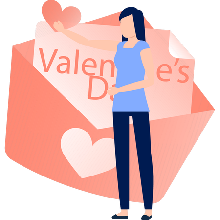 Chica sosteniendo una tarjeta del día de San Valentín  Ilustración