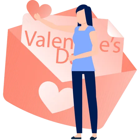 Chica sosteniendo una tarjeta del día de San Valentín  Ilustración