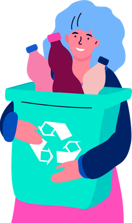 Chica sujetando la papelera de reciclaje  Ilustración