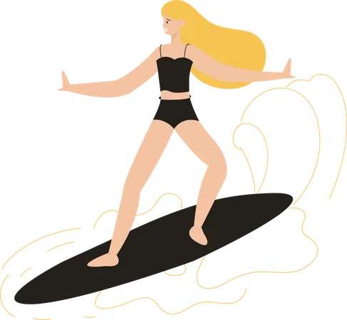 Chica surfeando  Ilustración