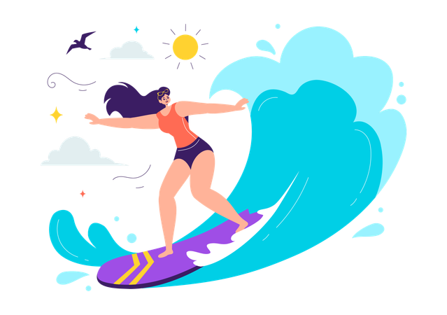 Chica surfeando  Ilustración