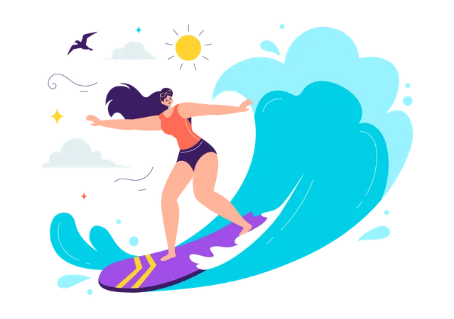 Chica surfeando  Ilustración