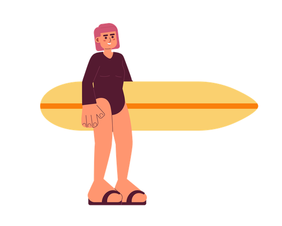 Chica surfista sosteniendo tabla de surf  Ilustración