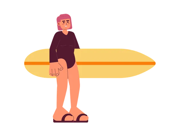 Chica surfista sosteniendo tabla de surf  Ilustración