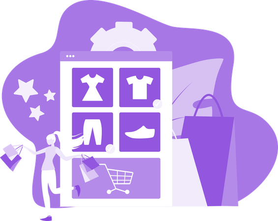Chica tiene una experiencia de compra digital feliz  Ilustración