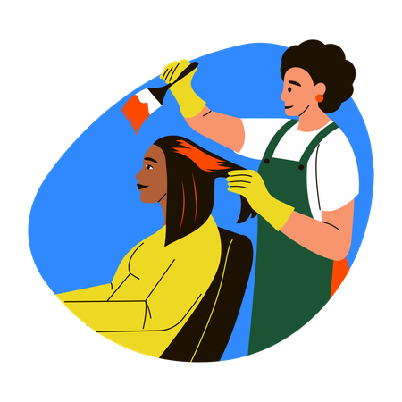 Chica coloreando el cabello del cliente  Ilustración