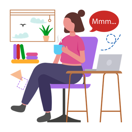 La niña toma descansos durante el trabajo  Ilustración