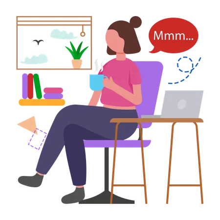 La niña toma descansos durante el trabajo  Ilustración