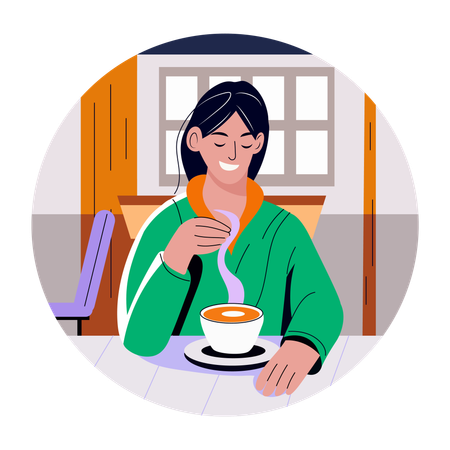 Niña tomando cafe  Ilustración