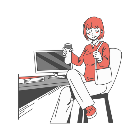 Chica tomando café por la mañana  Ilustración