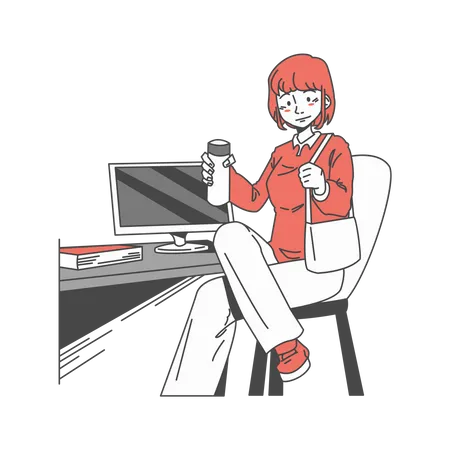 Chica tomando café por la mañana  Ilustración