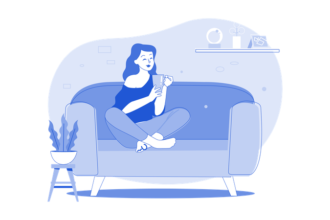 Chica tomando café y relajándose en el sofá  Ilustración