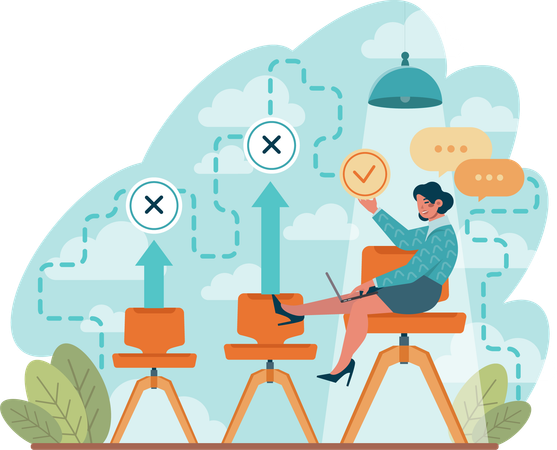 Chica tomando decisiones de crecimiento empresarial  Ilustración