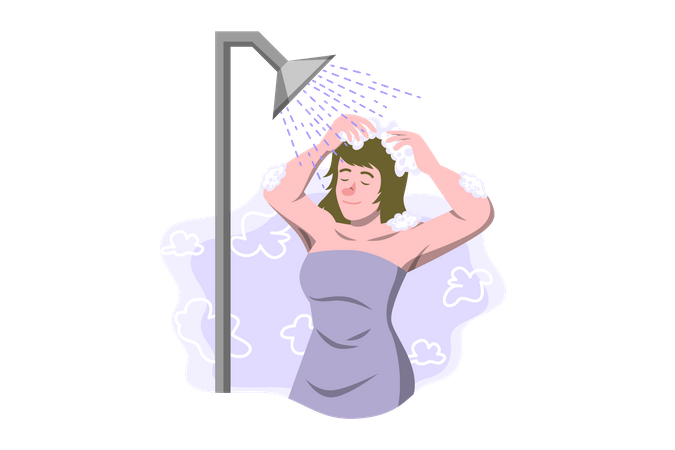 Chica tomando ducha  Ilustración