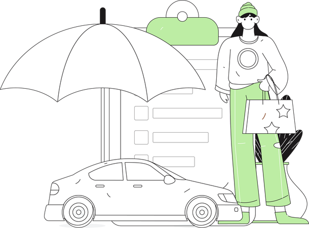 Chica contratando un seguro de automóvil  Ilustración