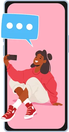 Chica tomando selfie  Ilustración