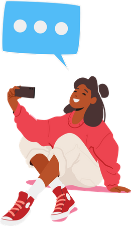 Chica tomando selfie en teléfono móvil  Ilustración