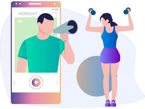 Chica tomando una sesión de gimnasio en línea con  Ilustración