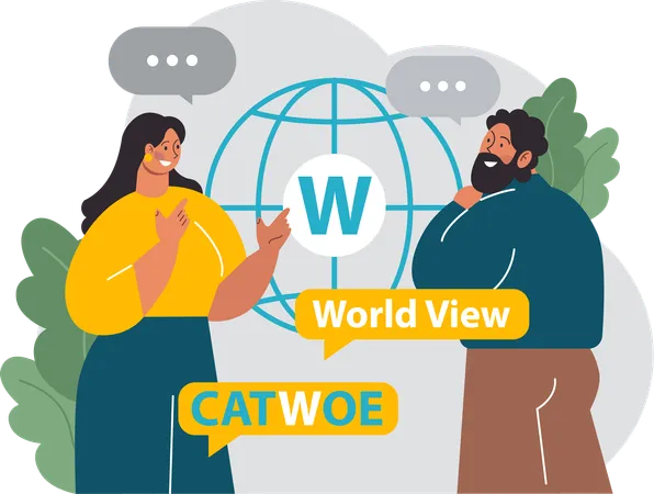 Chica hablando sobre la visión del mundo catwoe  Ilustración