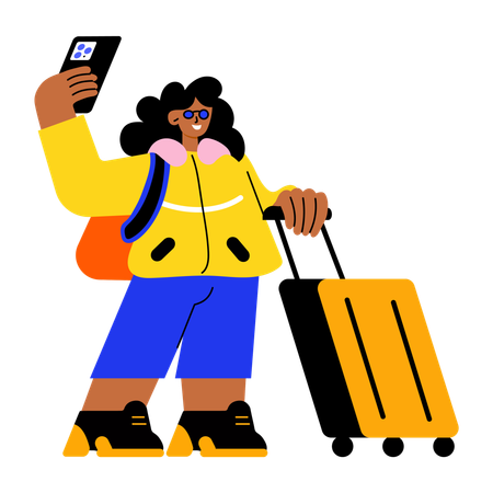 Chica tomándose un selfie de viaje  Illustration