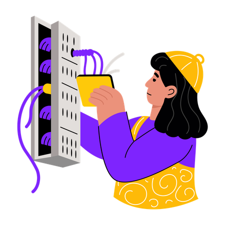 Chica trabajando como ingeniera tecnológica  Ilustración