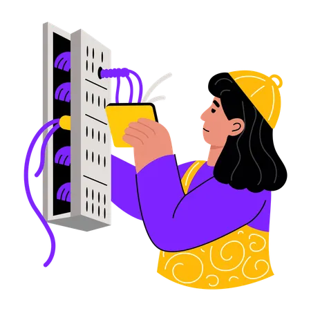 Chica trabajando como ingeniera tecnológica  Ilustración