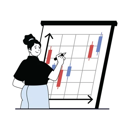 Chica trabajando en análisis del mercado de valores  Ilustración