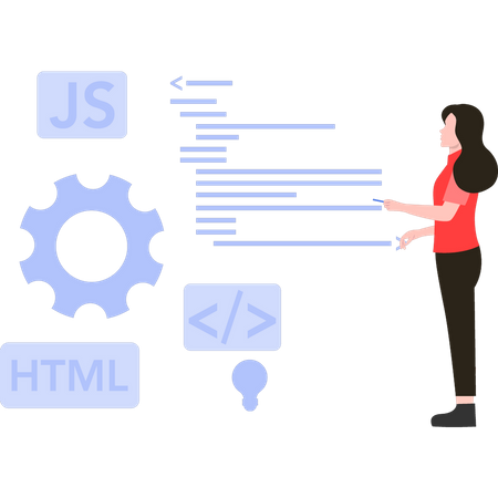 Chica trabajando en codificación  Ilustración