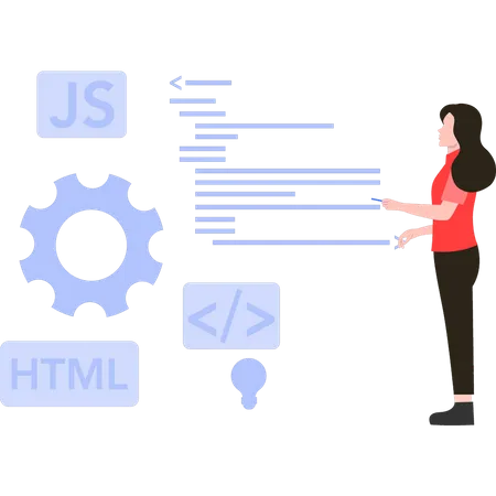 Chica trabajando en codificación  Ilustración