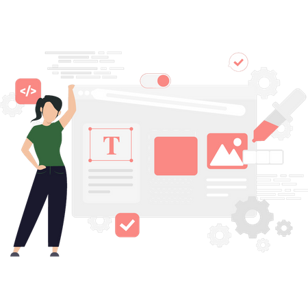 Chica trabajando en codificación  Ilustración