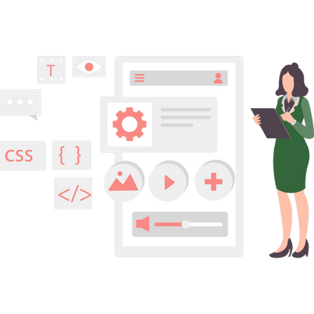 Chica trabajando en codificación css  Ilustración