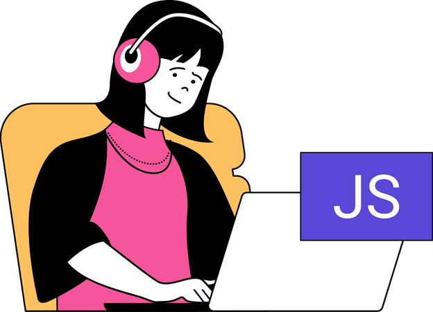 Chica trabajando en código java script  Ilustración