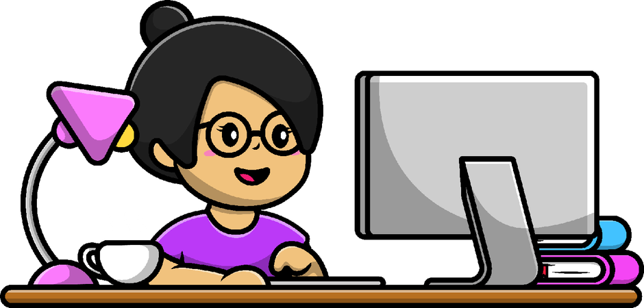 Chica trabajando en la computadora  Ilustración