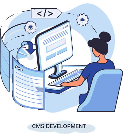 Chica trabajando en el desarrollo de CMS  Ilustración