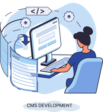 Chica trabajando en el desarrollo de CMS  Ilustración