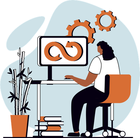 Chica trabajando en desarrollo Devops  Ilustración