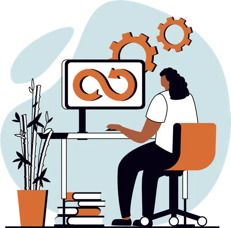 Chica trabajando en desarrollo Devops  Ilustración