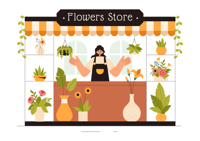 Chica trabajando en floristería  Ilustración