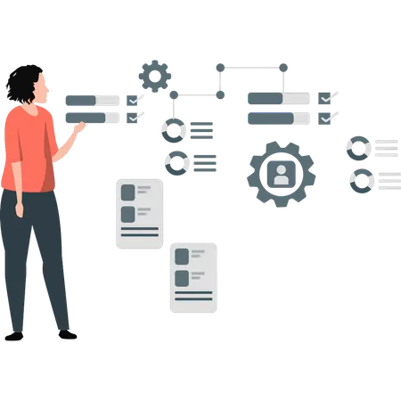 Chica trabajando en gestión empresarial  Ilustración