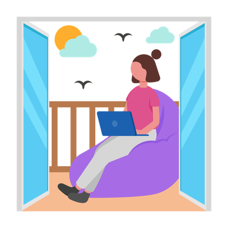 Chica trabajando en la azotea  Ilustración