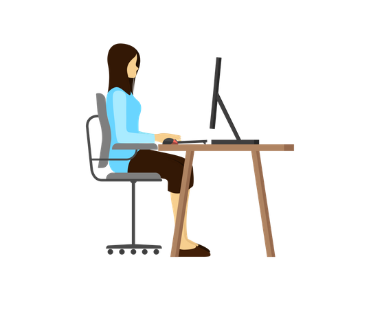 Chica trabajando en la computadora  Ilustración