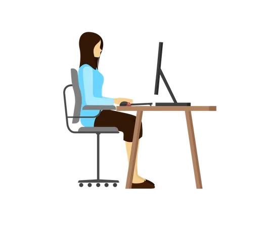 Chica trabajando en la computadora  Ilustración