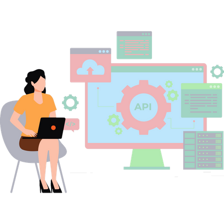 Chica trabajando en la configuración de api  Ilustración