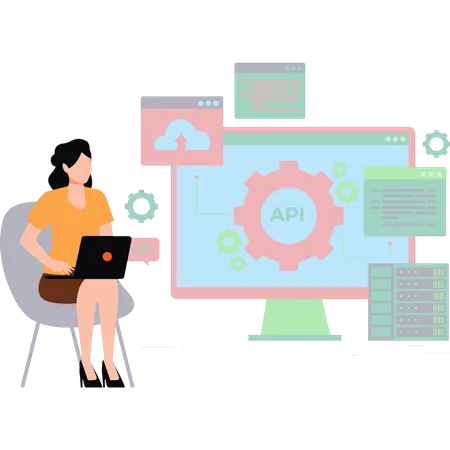 Chica trabajando en la configuración de api  Ilustración