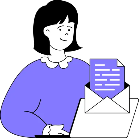 Chica trabajando en marketing por correo  Ilustración