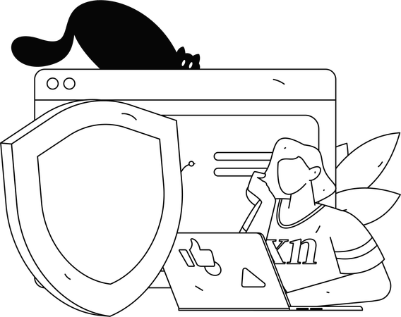 Chica trabajando en un sitio web seguro  Ilustración